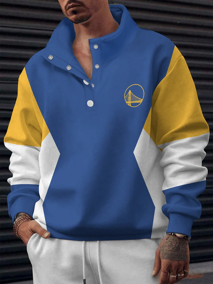 Golden State Warriors 2025 New Design Casual Snap Mockneck Pullover