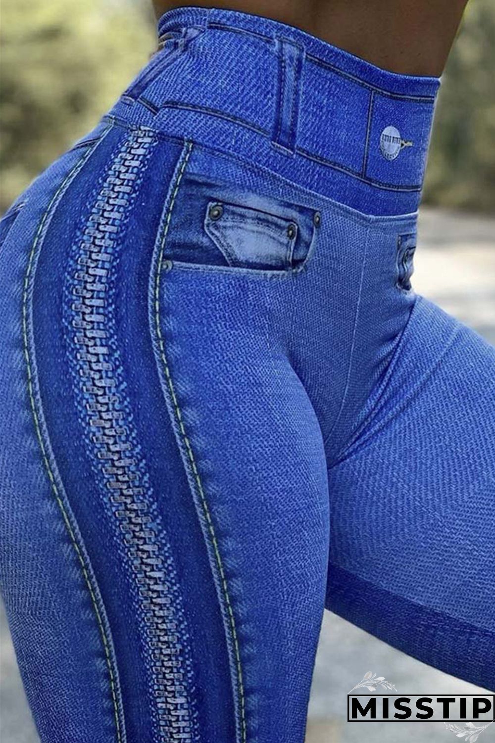 Blue Fashion Casual Sportswear Print Patchwork Skinny High Waist Pencil Trousers