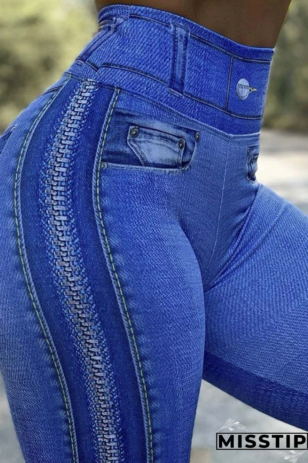 Blue Fashion Casual Sportswear Print Patchwork Skinny High Waist Pencil Trousers