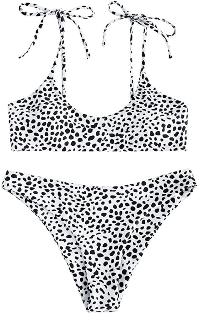 Women Tie Shoulders Bikini Set Straps Swimsuit Bralette Bathing Suit