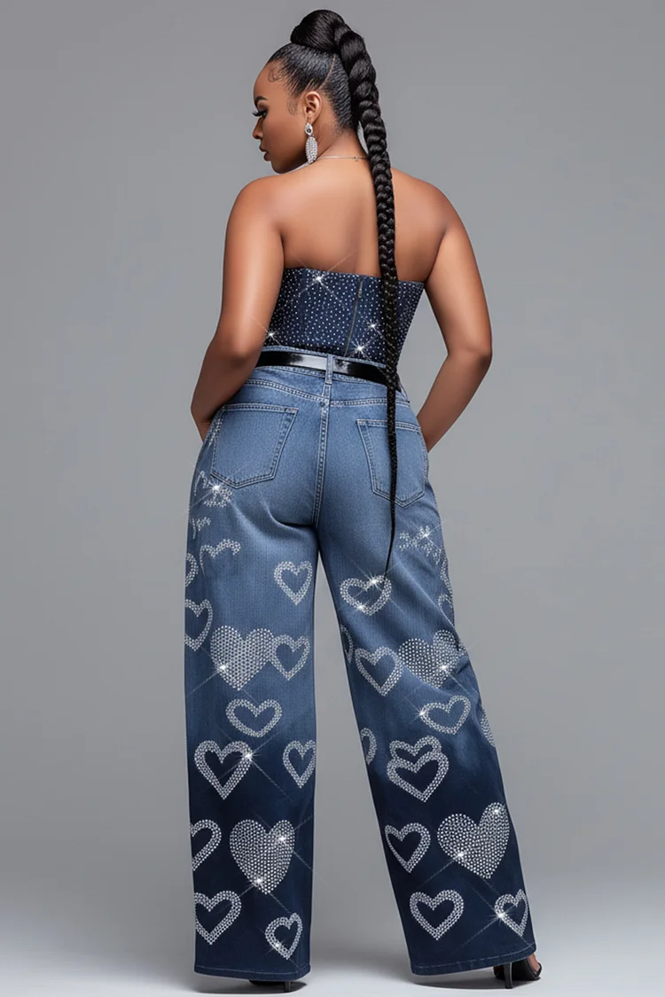 Xpluswear Design Plus Size Festival Blue Drilling Casual Denim Jeans [Pre-Order]