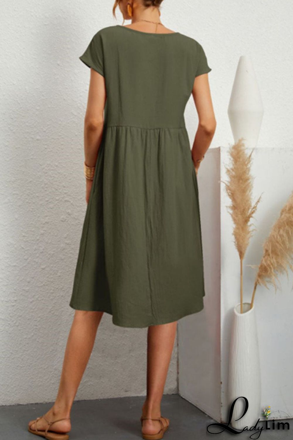 Casual Solid Patchwork O Neck A Line Short Sleeve Dress(11 colors)