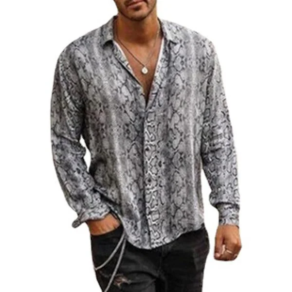 Men's Printed Snake Print Lapel Long Sleeve Shirt 45968083M