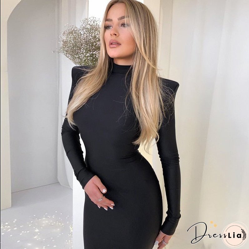 Midi Green Long Sleeve Women Dress Party Autumn Winter Turtleneck Black Sexy Bodycon Dresses Elegant Club
