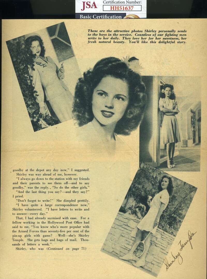 Shirley Temple JSA Coa Signed 9x7 1940`S Photo Poster painting Page Autograph