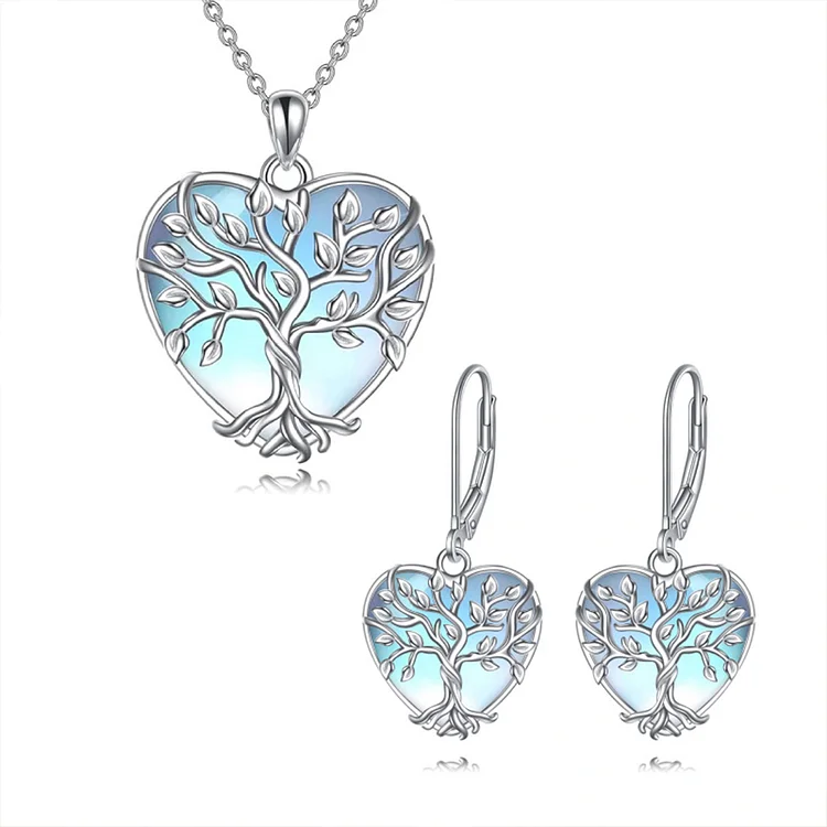 Life Tree Moonstone Earrings Necklace