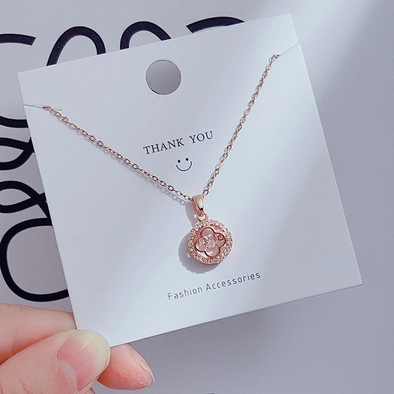 Casual Minimalist Heart Shape Crown Flower Titanium Steel Inlay Zircon Pendant Necklace