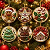 6 Pcs Christmas Wooden Ornaments DIY Pearls Diamond Painting Kit Rhinestone Art Pendants with Hemp Rope for Holiday Tree Decor
