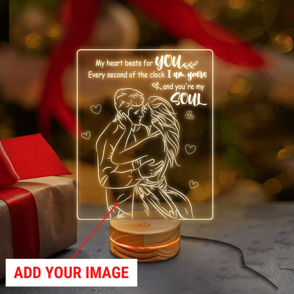 My Heart Beats For You Every Second Of The Clock I Am Yours And You're My Soul - Vangogifts Hand-drawn Photo Led Lamp