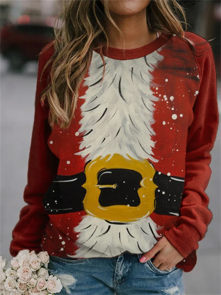 Wearshes Santa Inspired Print Crew Neck Sweatshirt