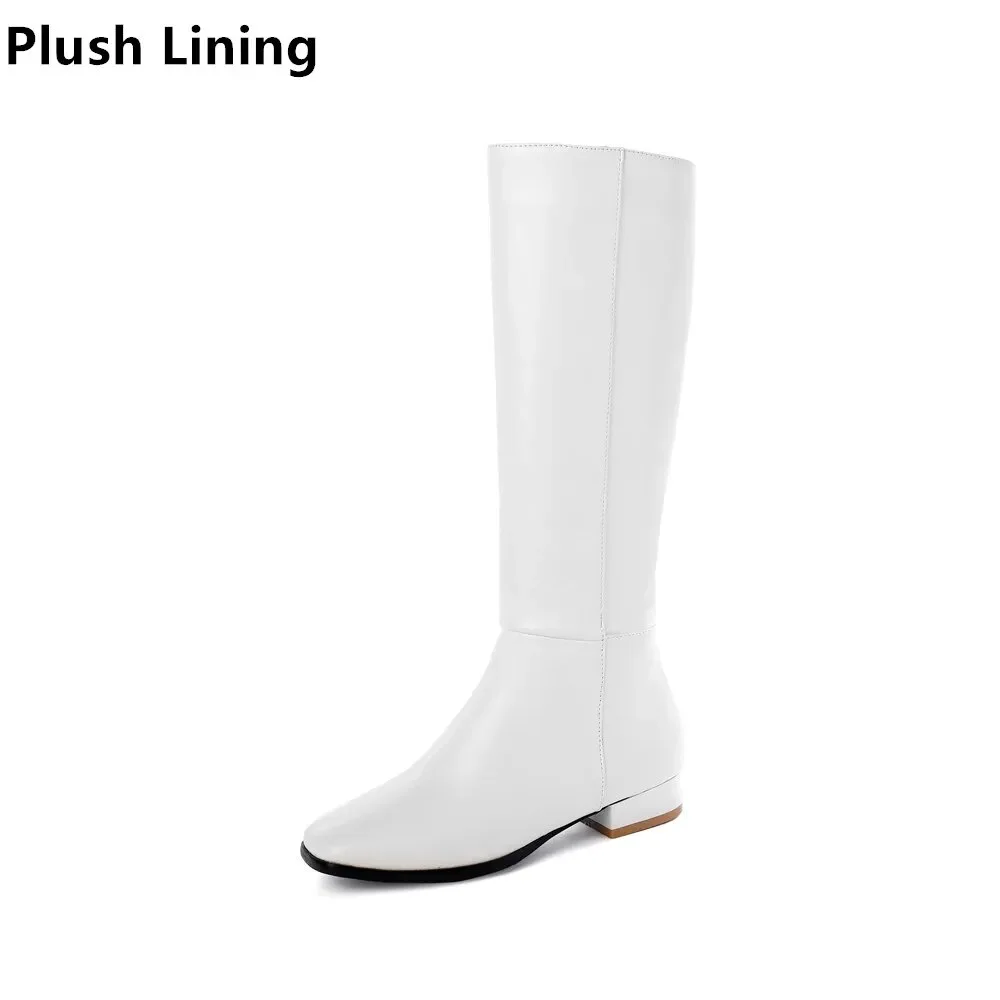Blankf PU Leather Women Knee High Boots Motorcycle Square Toe Zip Footwear Low Heels Female Riding Ladies Long Boats 2023 New