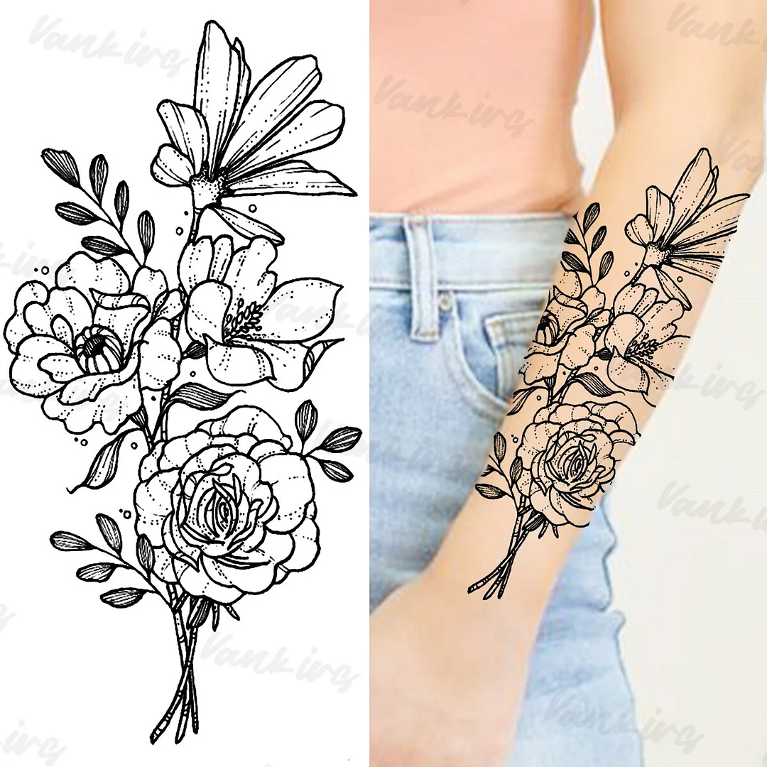 Sdrawing Flower Temporary Tattoos For Women Girls Realistic Lavender Butterfly Flower Fake Tattoo Sticker Forearm Body Tatoos 3D