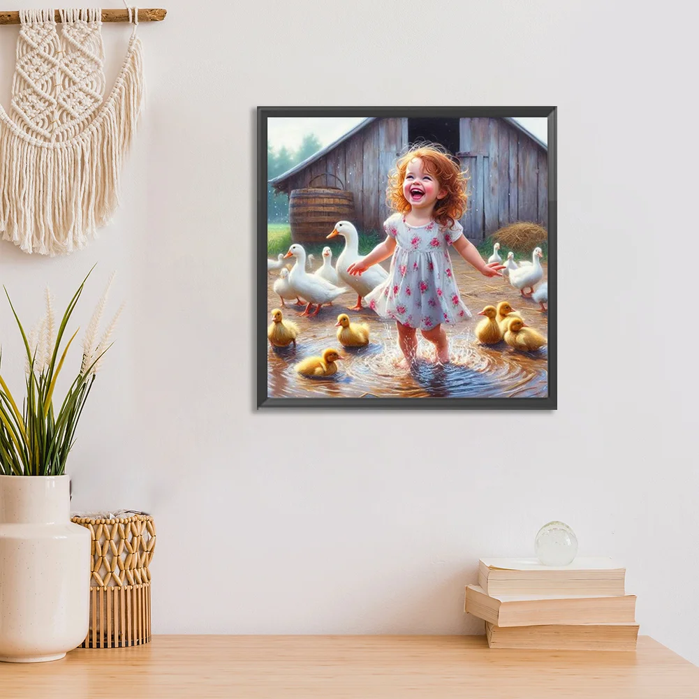 Diamond Painting - Full Round Drill - Farm Duck Girl(Canvas|30*30cm)