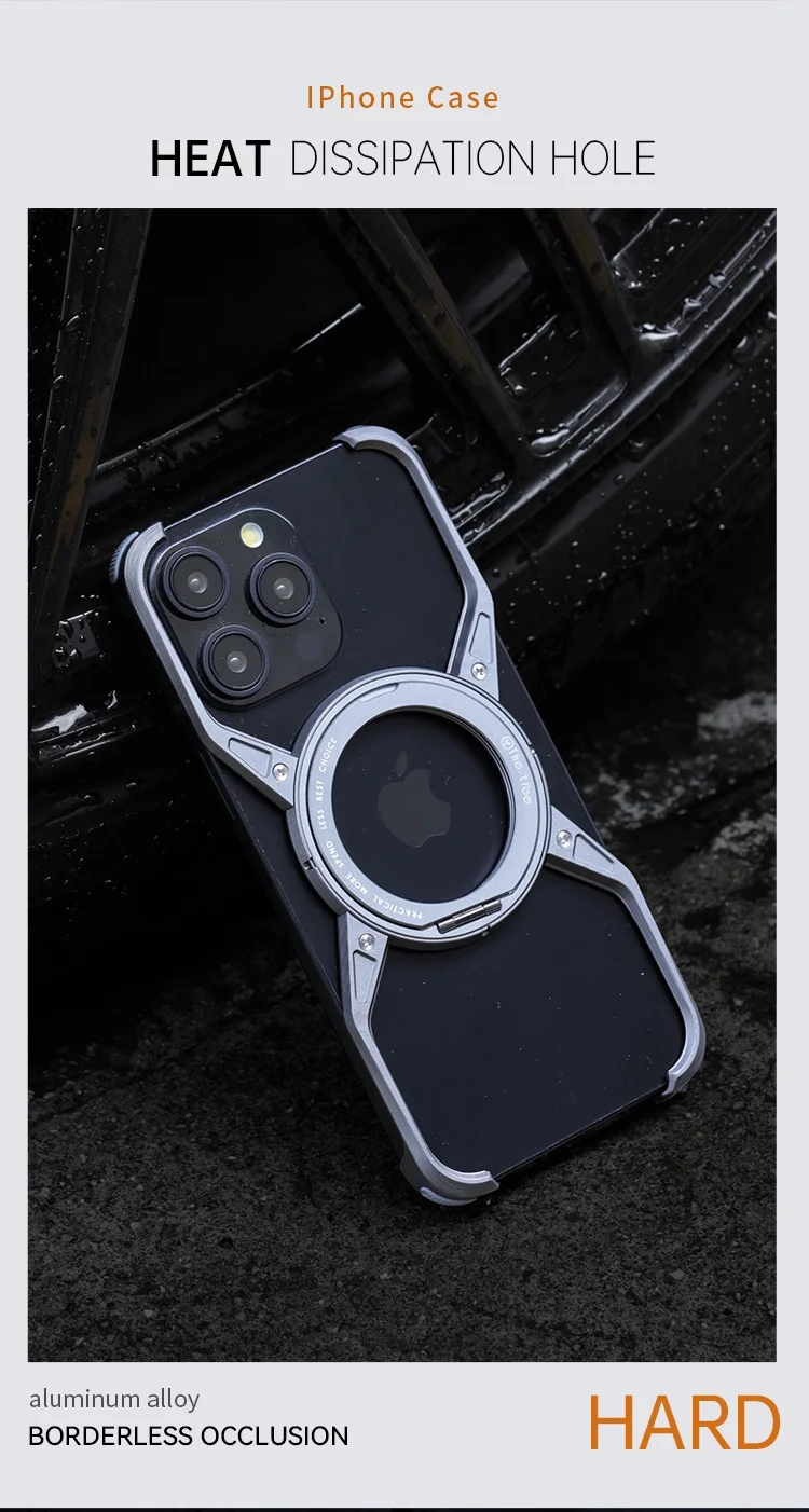 Suitable for iPhone 15 series frameless hollow aluminum alloy mobile phone case