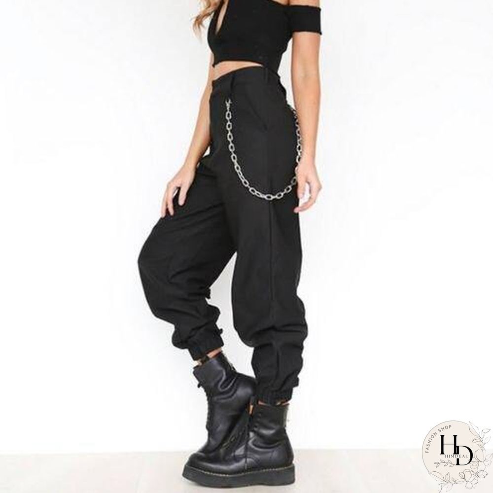 Multi-pocket Sweatpants Women Casual High Elastic Waist Drawstring
