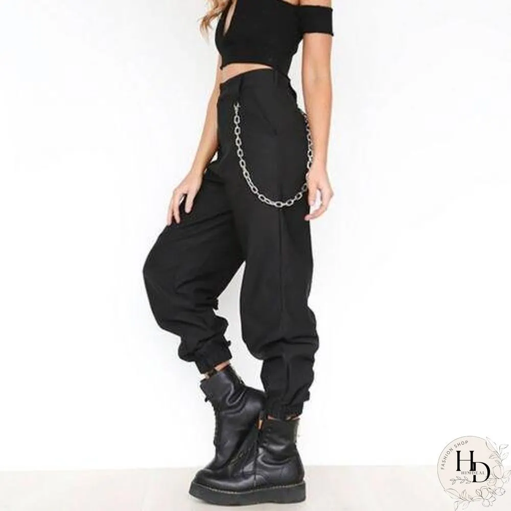 Multi-pocket Sweatpants Women Casual High Elastic Waist Drawstring
