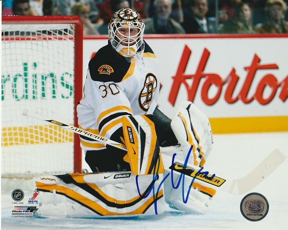 TIM THOMAS SIGNED BOSTON BRUINS GOALIE 8x10 Photo Poster painting #7 Autograph