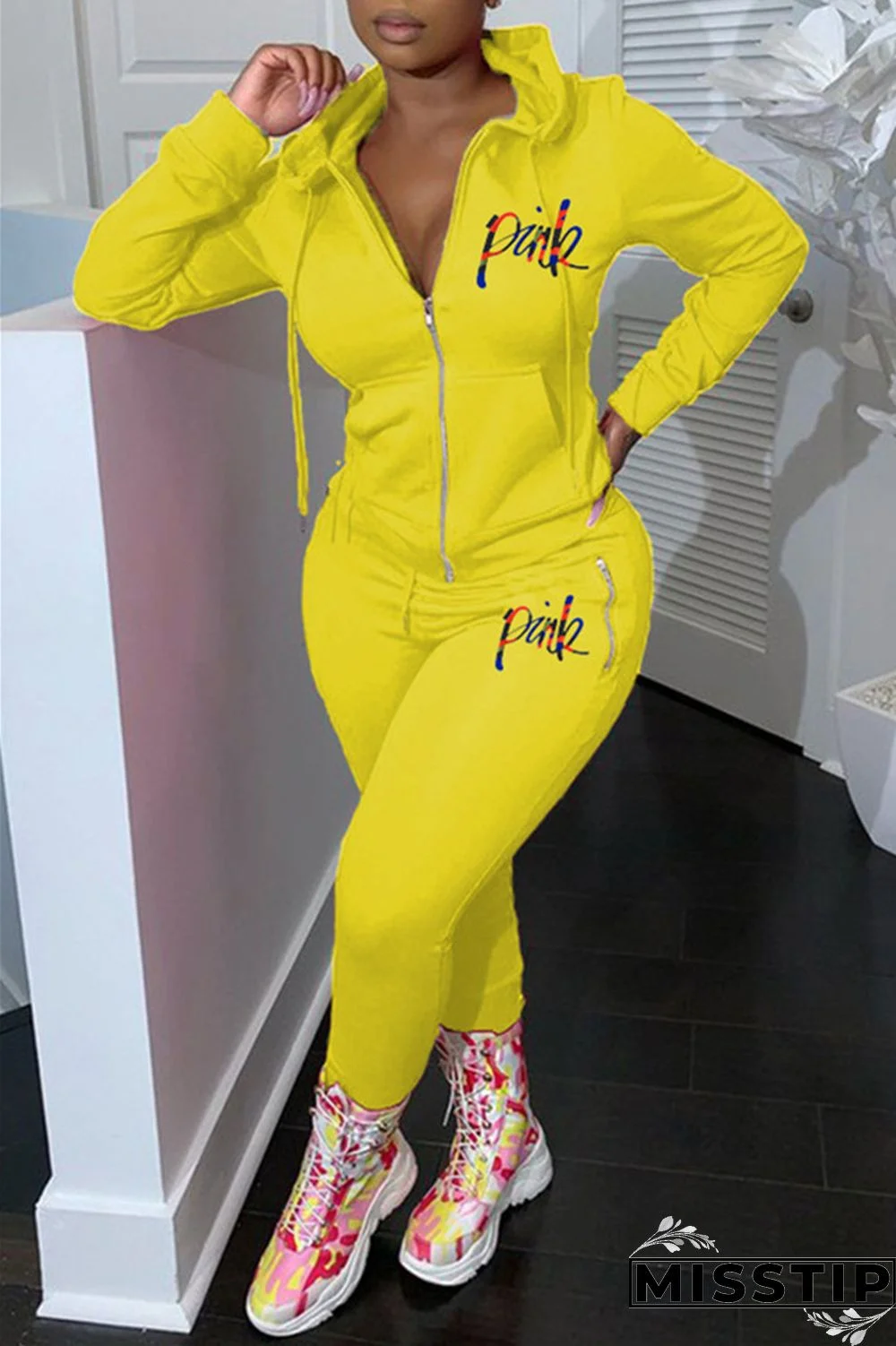 Purplish Red Fashion Casual Letter Print Patchwork Hooded Collar Long Sleeve Two Pieces