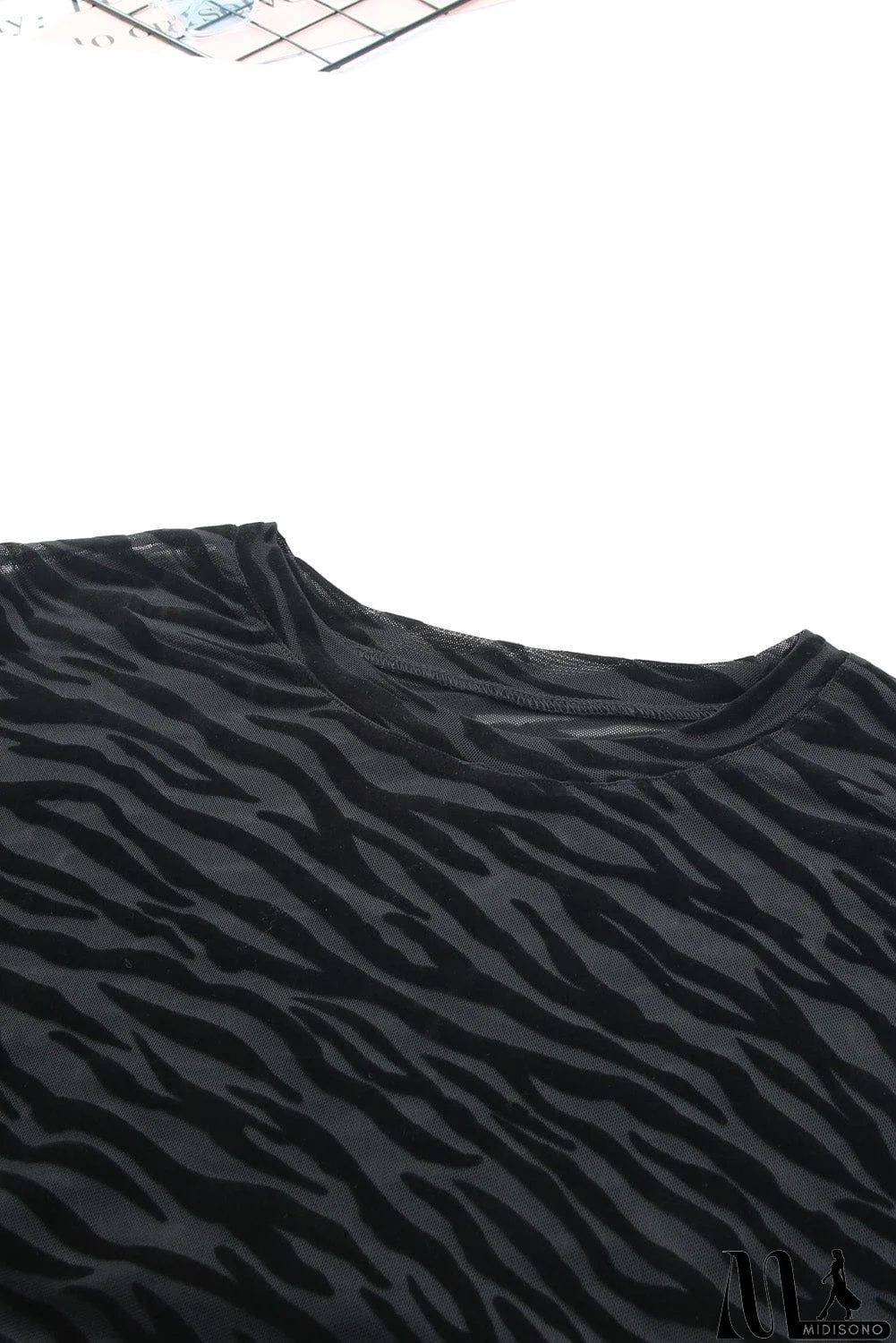 MidiSono - Zebra Print Drop Shoulder Long Sleeve Top