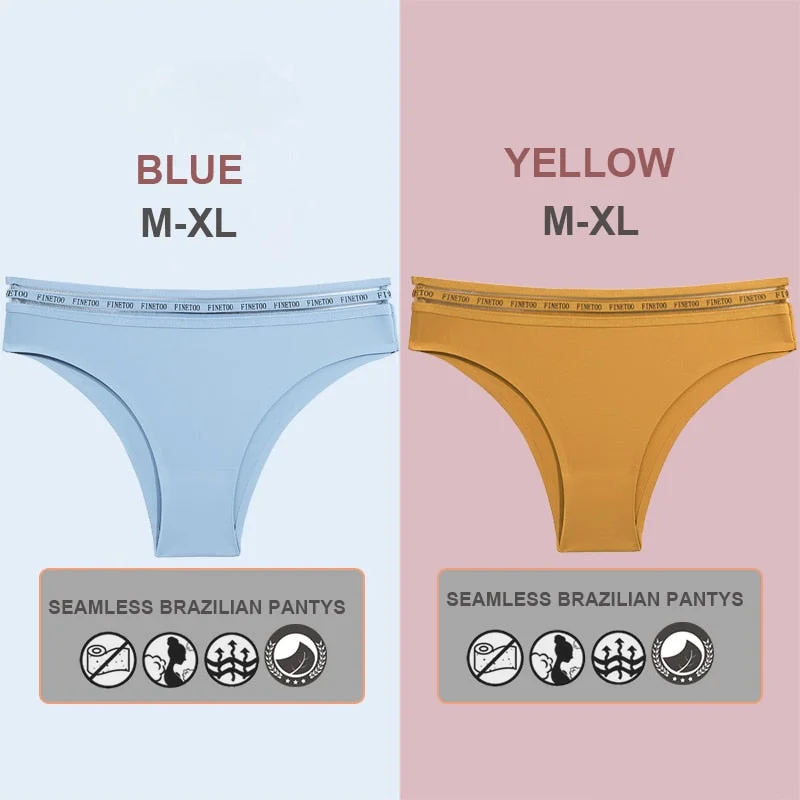 FINETOO 2PCS/Set Women Seamless Lingerie Letter Underpants Ladies 6 Solid Colors M-XL Woman Sexy Panties Briefs Underwear Thong