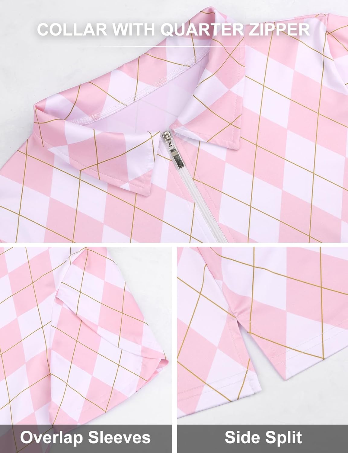 Womens Golf Polo Shirts 1/4 Zip Up Overlap Short Sleeve Quick Dry Workout Tops