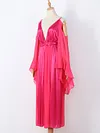 Flared Sleeves Solid Color Wet Look Maxi Dresses