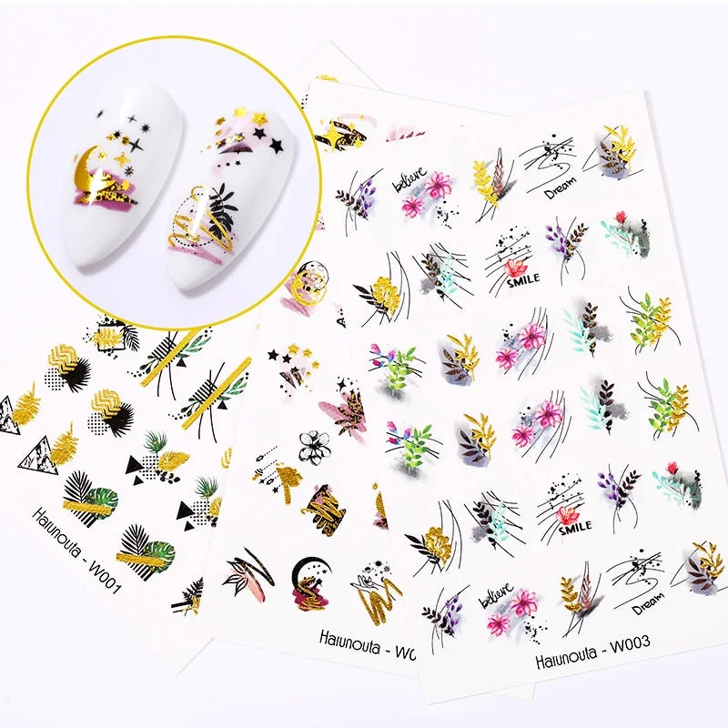 Harunouta Gold Water Nail Stickers Summer Flower Leaf Water Decals Slider Nail Foil Wraps Transfer Sticker Nail Art Decorarion-Nail Inspo