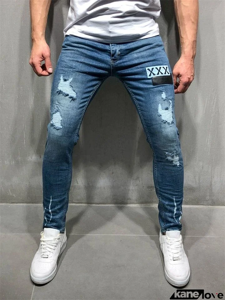 Men's Original Zipper Ripped Denim Trousers