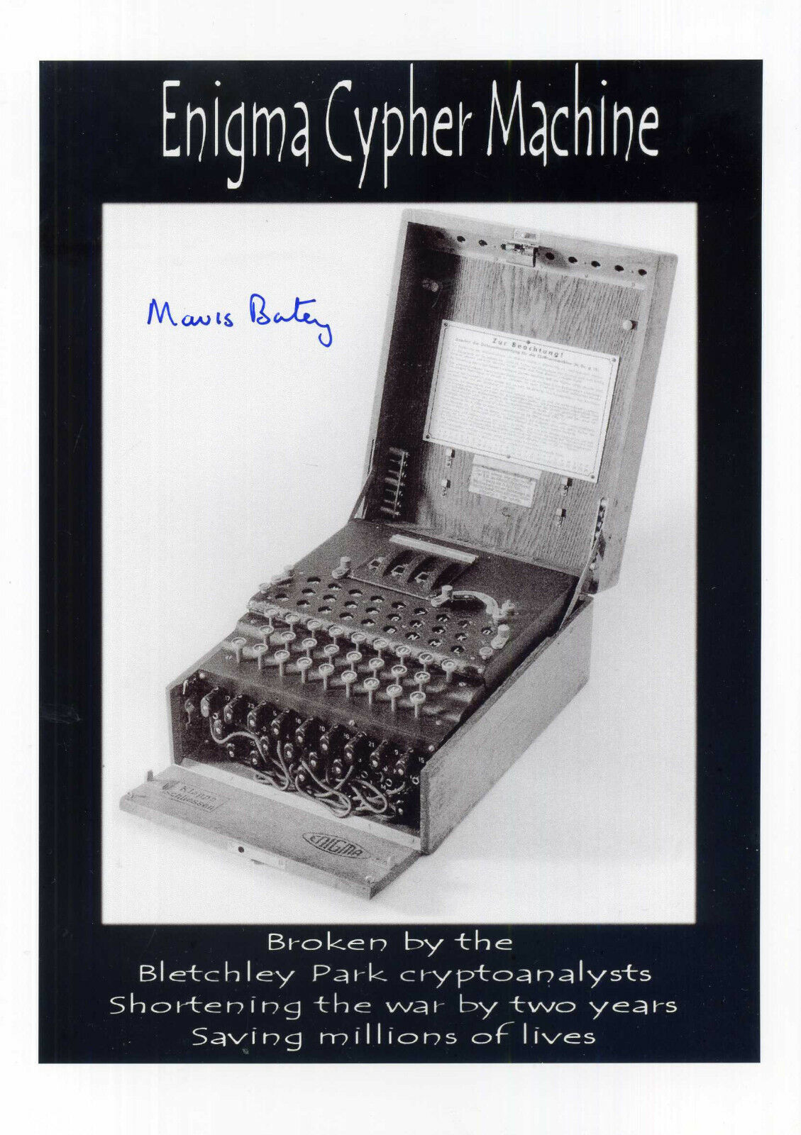 MAVIS BATEY Signed Photo Poster paintinggraph - ENIGMA Bletchley Park Cryptoanalyst - reprint