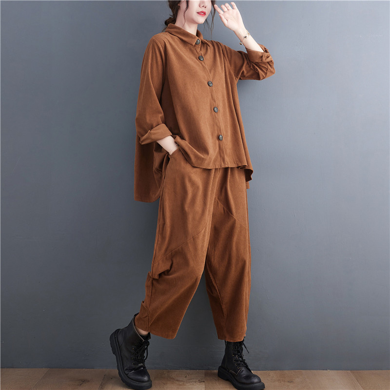 Simple Solid Color Shirt And Harlen Pants Suit