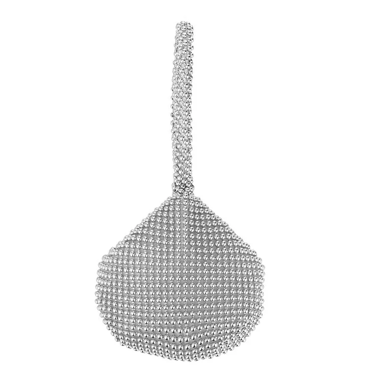 Women Metal Evening Clutch Bags Fashion Rhinestone Purse Handbag (Silver)