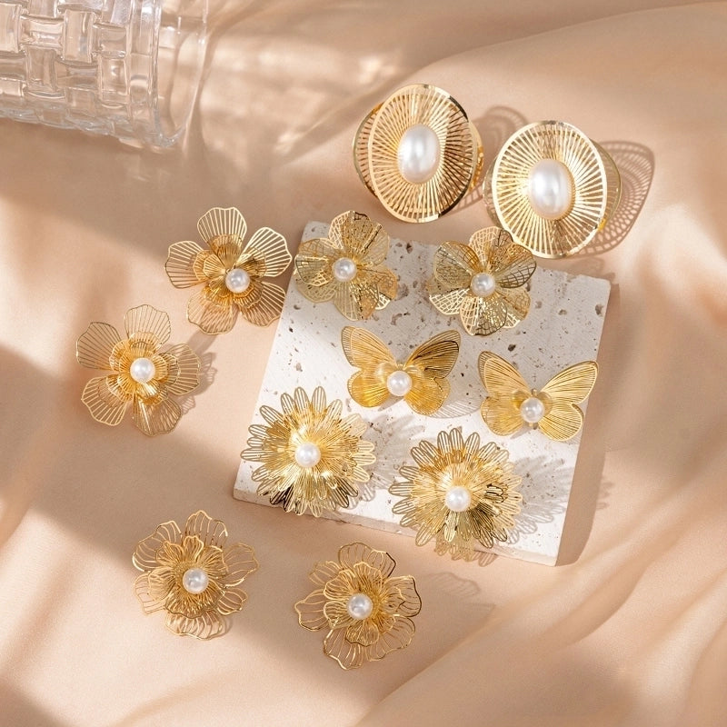 1 Pair Minimalist Classic Style Flower Butterfly 201 Stainless Steel Ear Studs