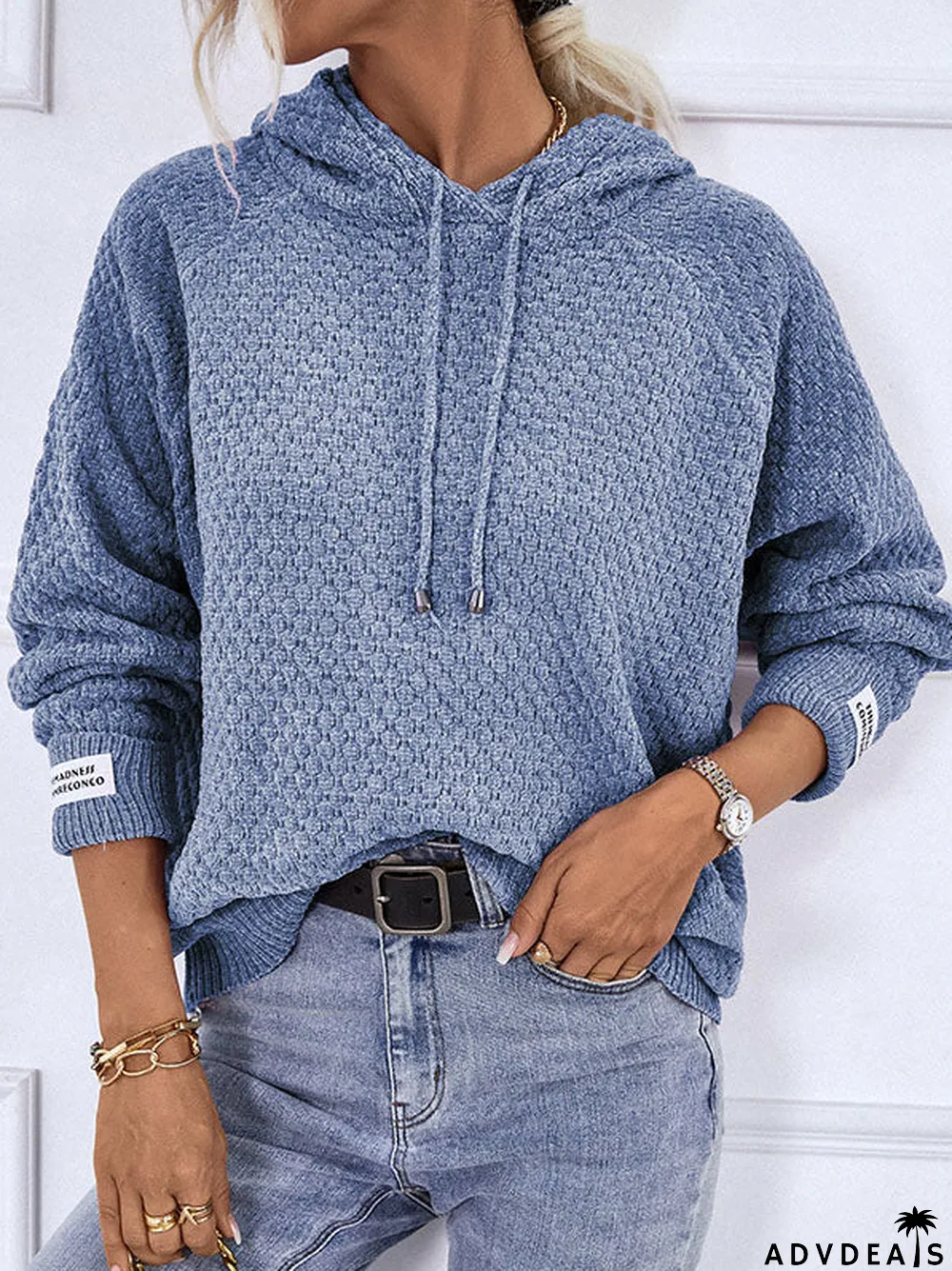 Women Long Sleeve Hooded Lace-up Sweaters