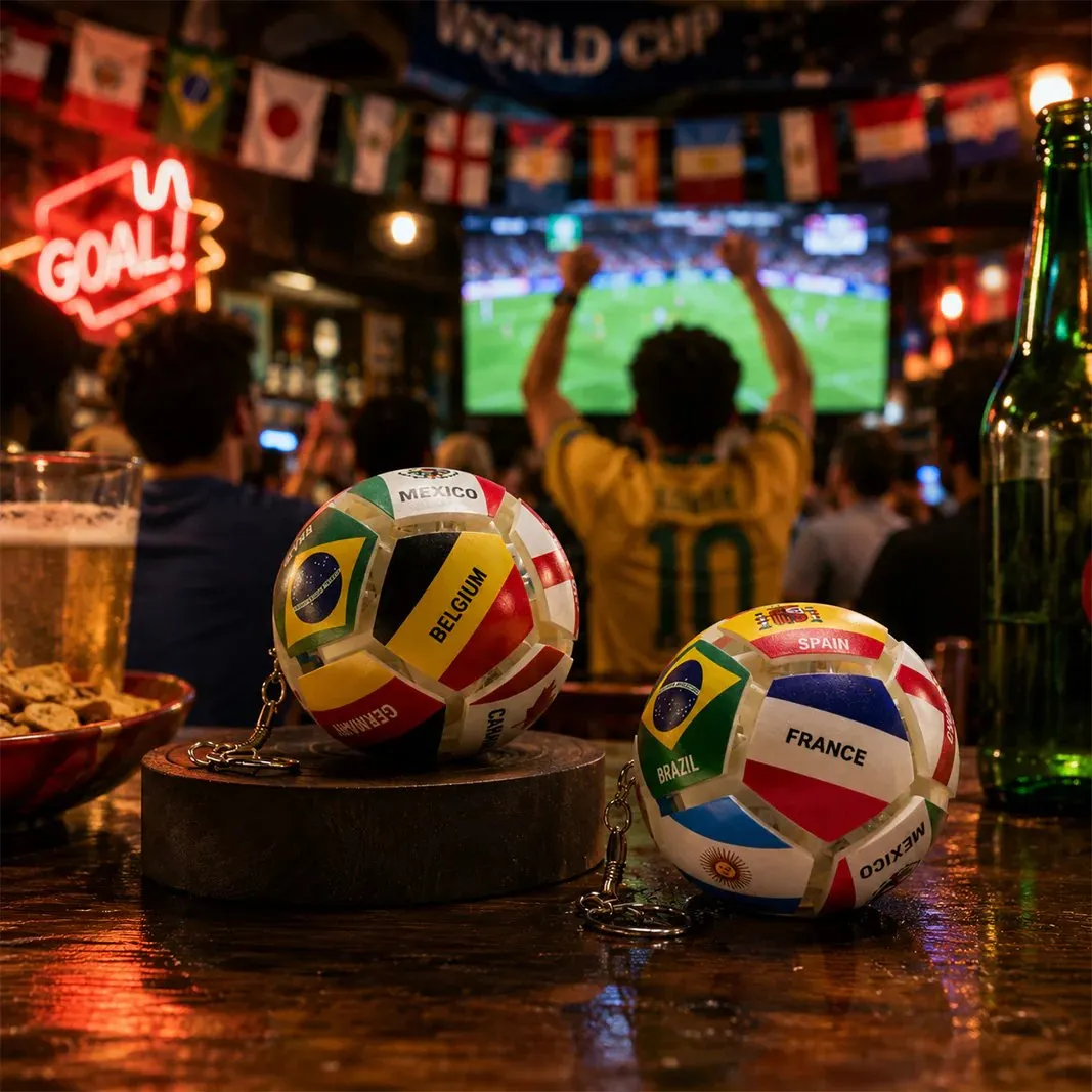 Football fan keychain on table Football fan keychain on table