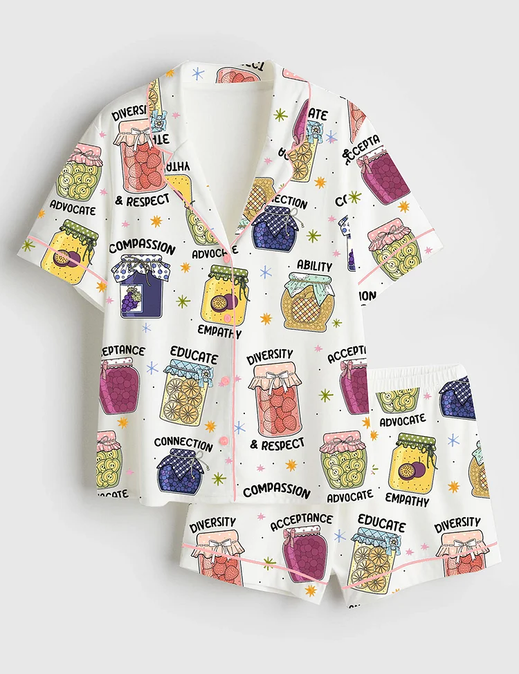 Women&rsquo;s Inclusion Is My Jam Special Education Autism Awareness Print Short Sleeve Satin Pajama Set