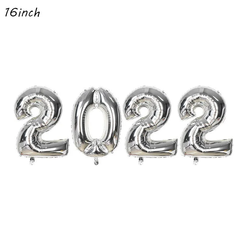 2022 Happy New Year Gold Number Foil Balloons Paper Banner Navidad New Year Eve Christmas Party Decoration Cupcake Toppers