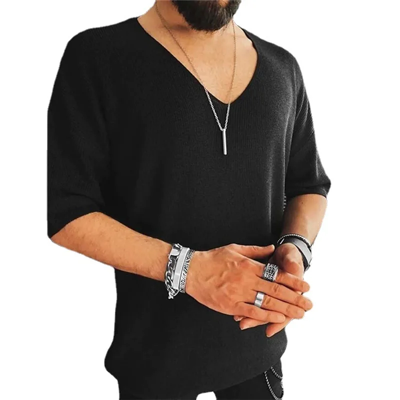 Wongn Wongn Men's Wear Summer And Fall Short-Sleeved Top Fashion Casual V-Neck Sweater Men's T-Shirt
