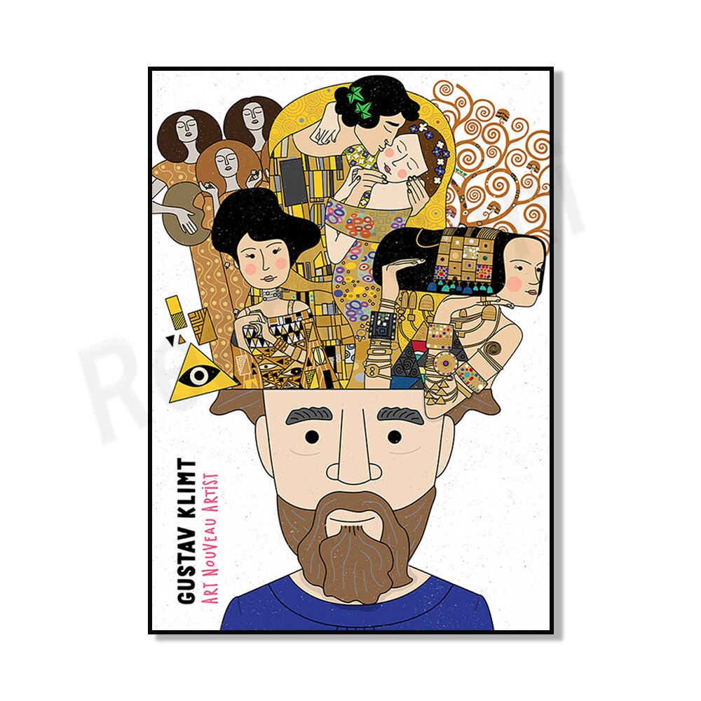 Posters of famous artists Klimt, Picasso, Matisse, Mondrian, Toulouse, Katsushika Hokusai, Ray Magritte, Wassily Kandinsky