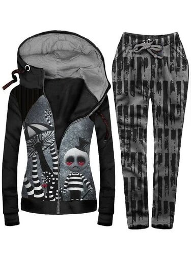 Striped Print Punk Casual Jacket Pants Suit