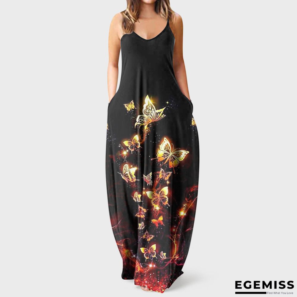 Butterfly Neck Sleeveless Strap Long Dress Black Dresses | EGEMISS