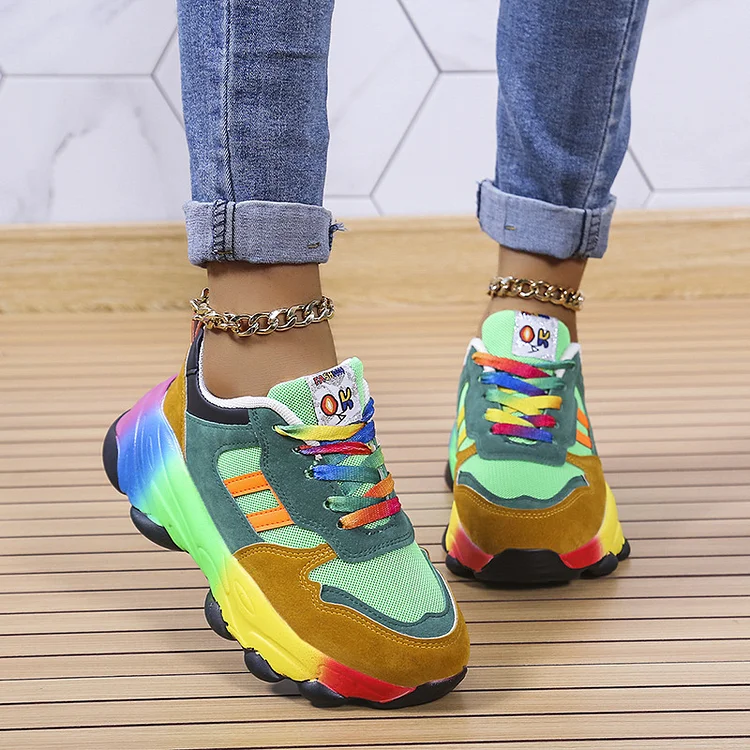 Colorblock Lace-up Platform Sneakers  Stunahome.com