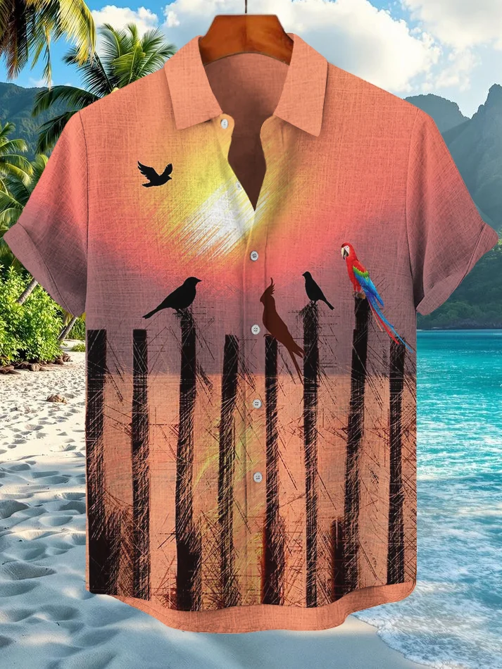 Men's Hawaiian Parrots Sunset Art Print Shirt