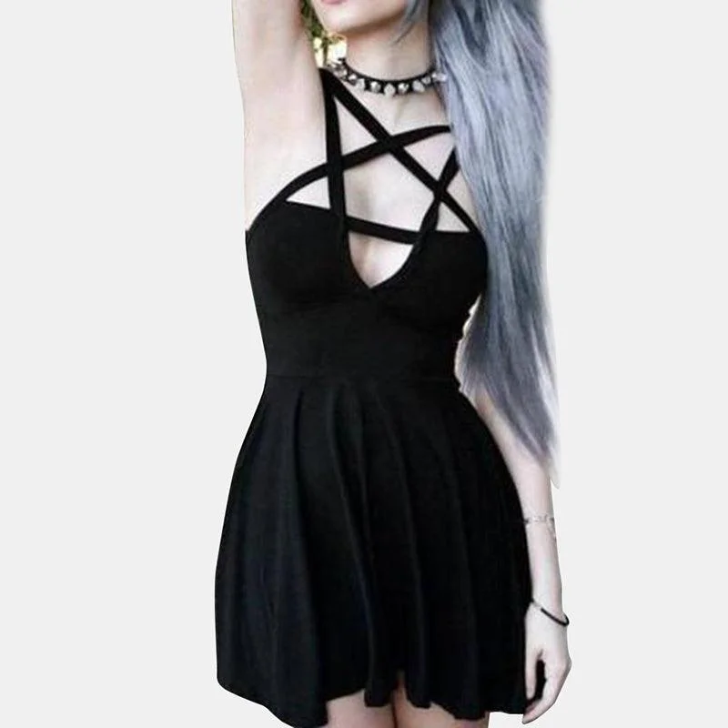 Sleeveless Black Pentagram Dress