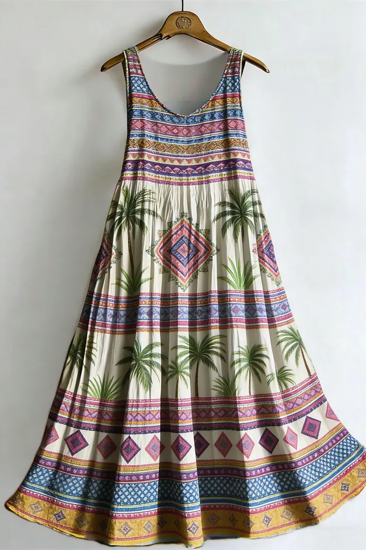 Women's Vintage Bohemian Print Sleeveless Cotton Dress