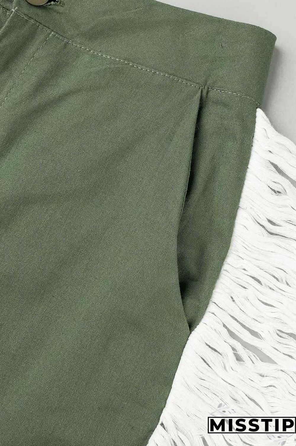 Ink Green Casual Solid Tassel Patchwork V Neck Half Sleeve Two Pieces