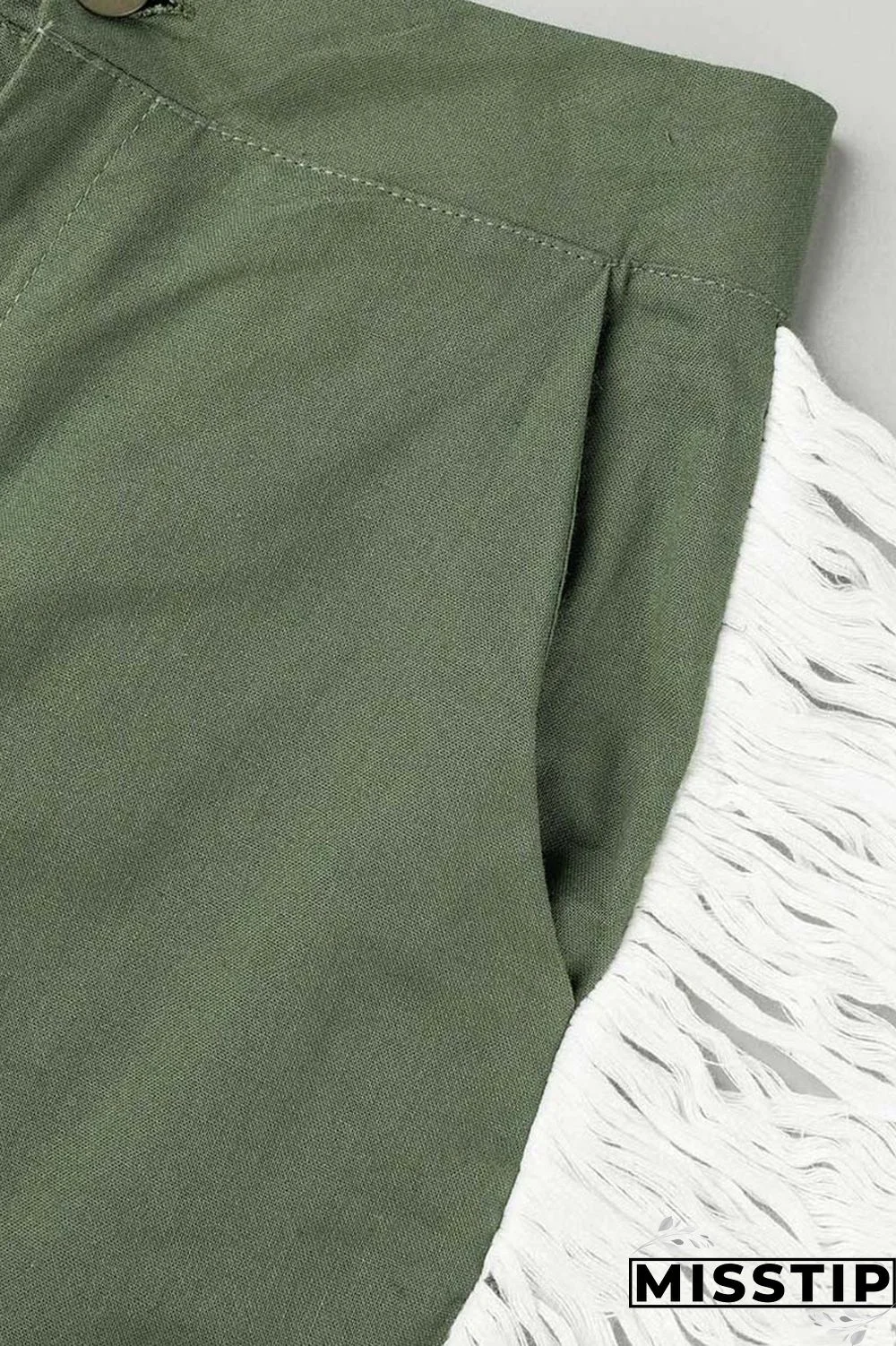 Ink Green Casual Solid Tassel Patchwork V Neck Half Sleeve Two Pieces