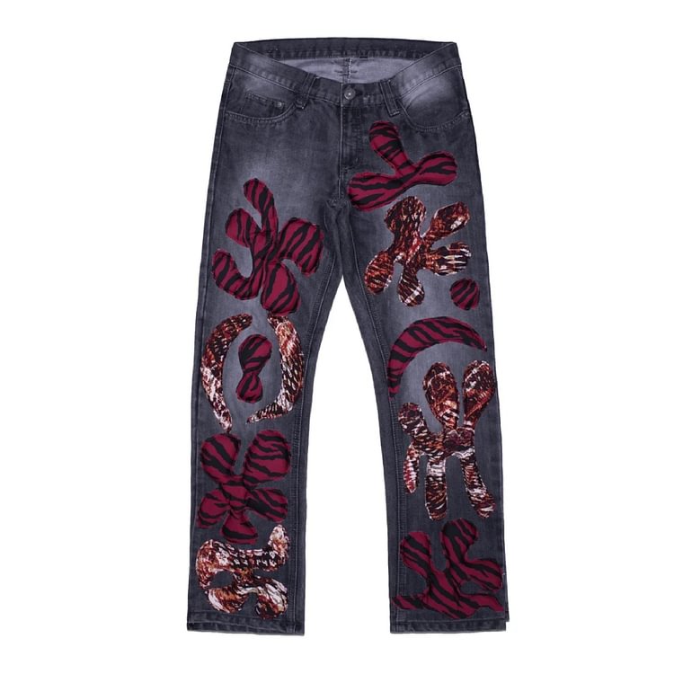 Contrasting 3D Patch Print Pants