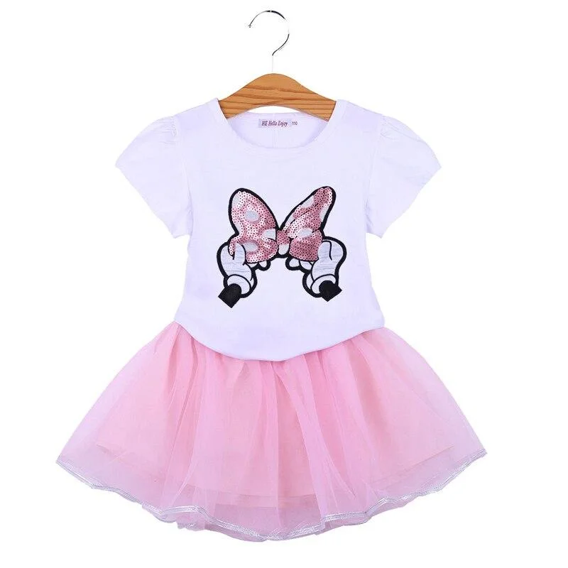 2020 Summer Children Clothing Cartoon Minnie Cotton T-shirt+ Skirts 2pcs Girls Clothing Sets Kids Summer Suit For 2-6 Years
