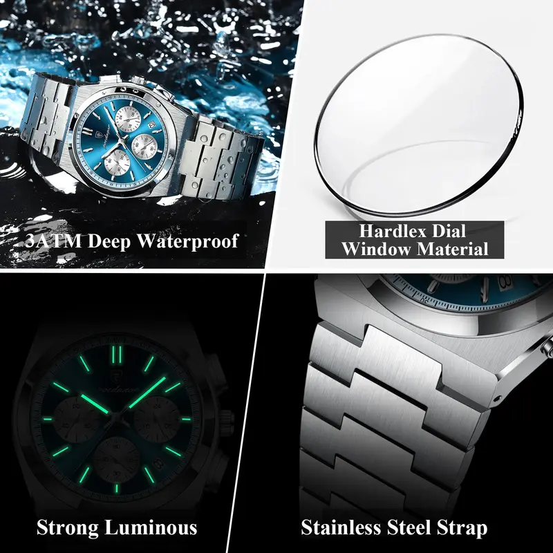 POEDAGAR Business Luxury Men's Watches Waterproof Luminous Stainless Steel Original Swiss Quartz Watch relo for men 3