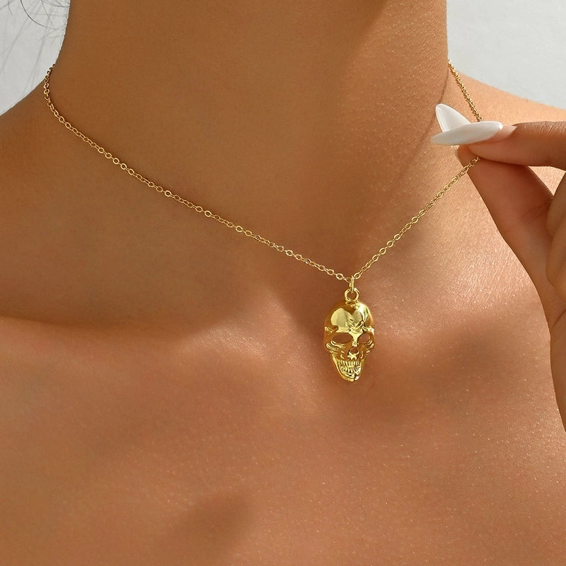 Vintage Style Punk Minimalist Skull Copper Halloween Unisex Pendant Necklace